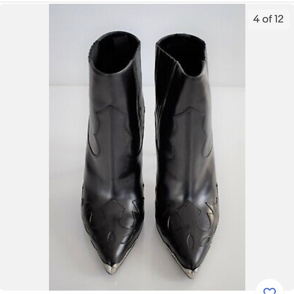 Saint Laurent Black leather western stiletto bootie with chrome tip. Size 40. - Picture 10 of 11